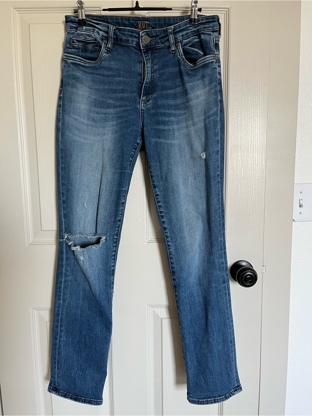 Kut from the Kloth Distressed Medium Blue Straight Leg Jeans